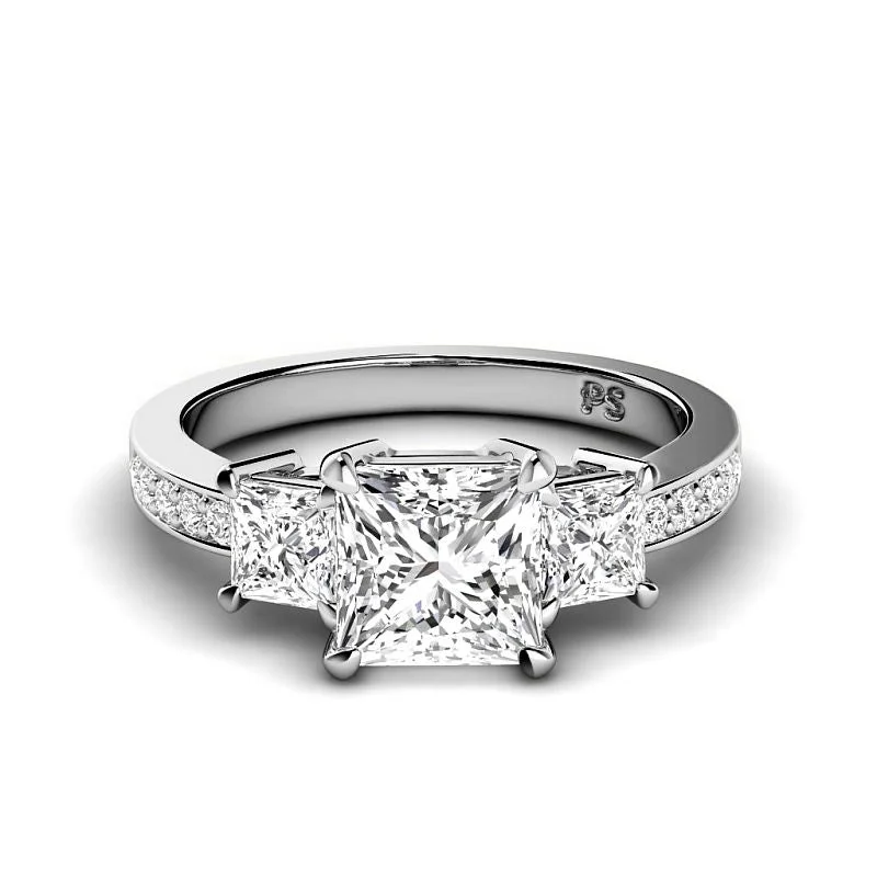 1.35-3.85 CT Princess & Round Cut Lab Grown Diamonds - Engagement Ring