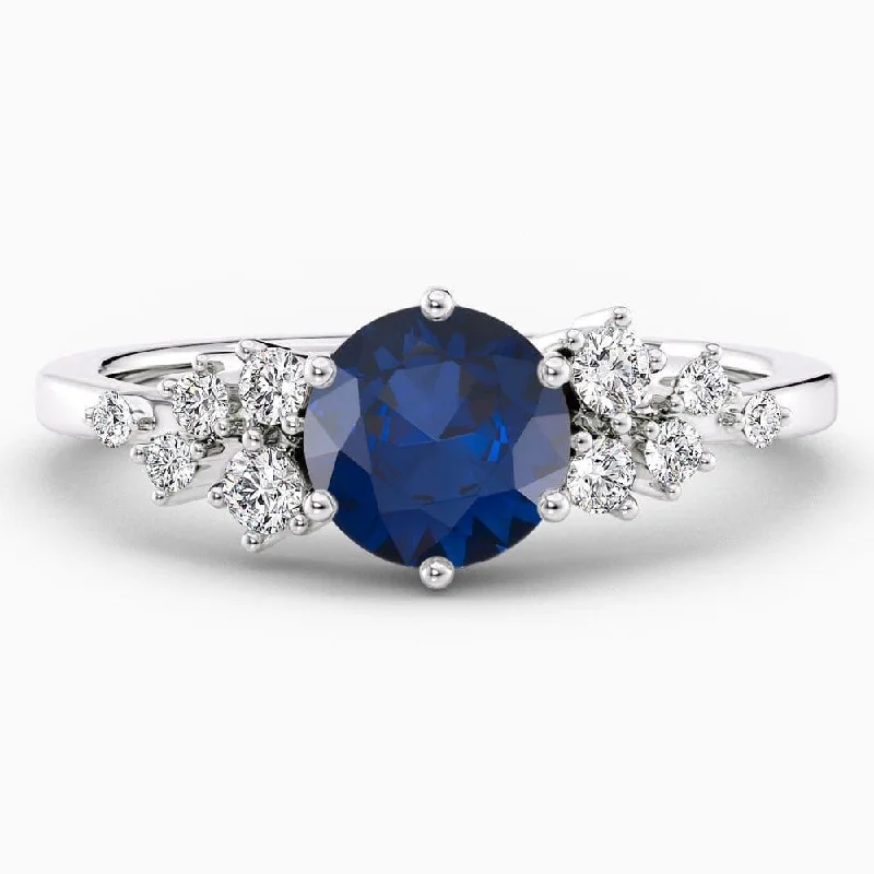 1.40 Carat Round Shape Snowdrift Blue Sapphire Engagement Ring