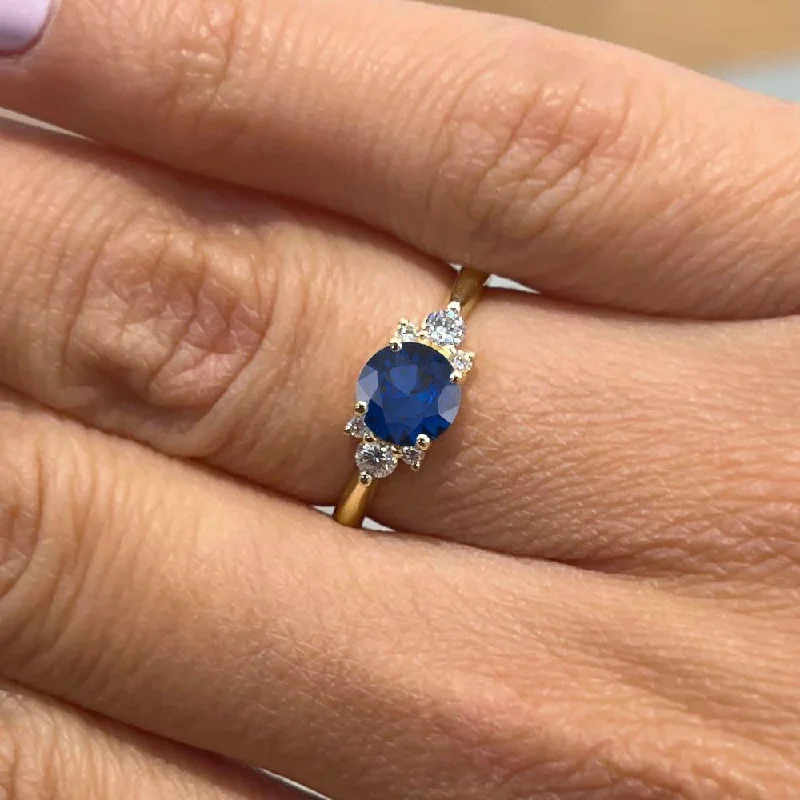 1.45 Carat Round Shape Cluster Blue Sapphire Engagement Ring