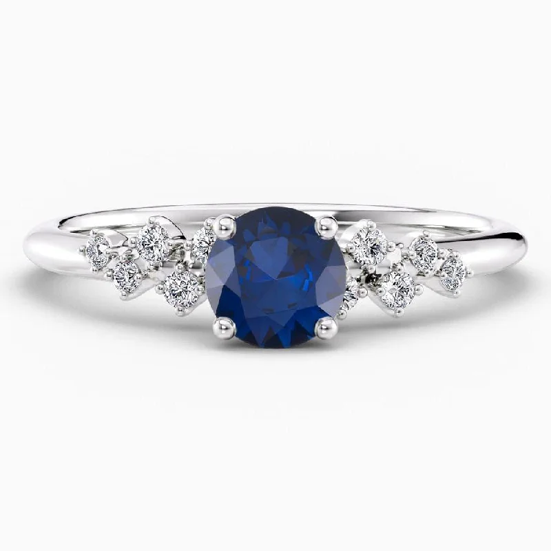 1.45 Carat Round Shape Snowdrift Blue Sapphire Engagement Ring