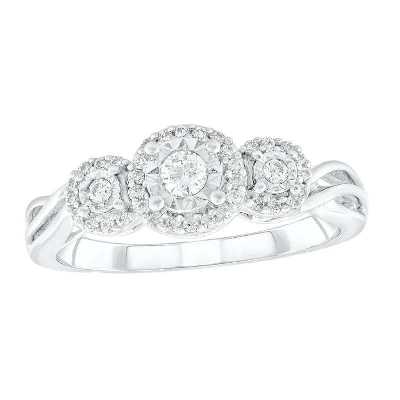 1/4ctw Three Diamond Halo Ring