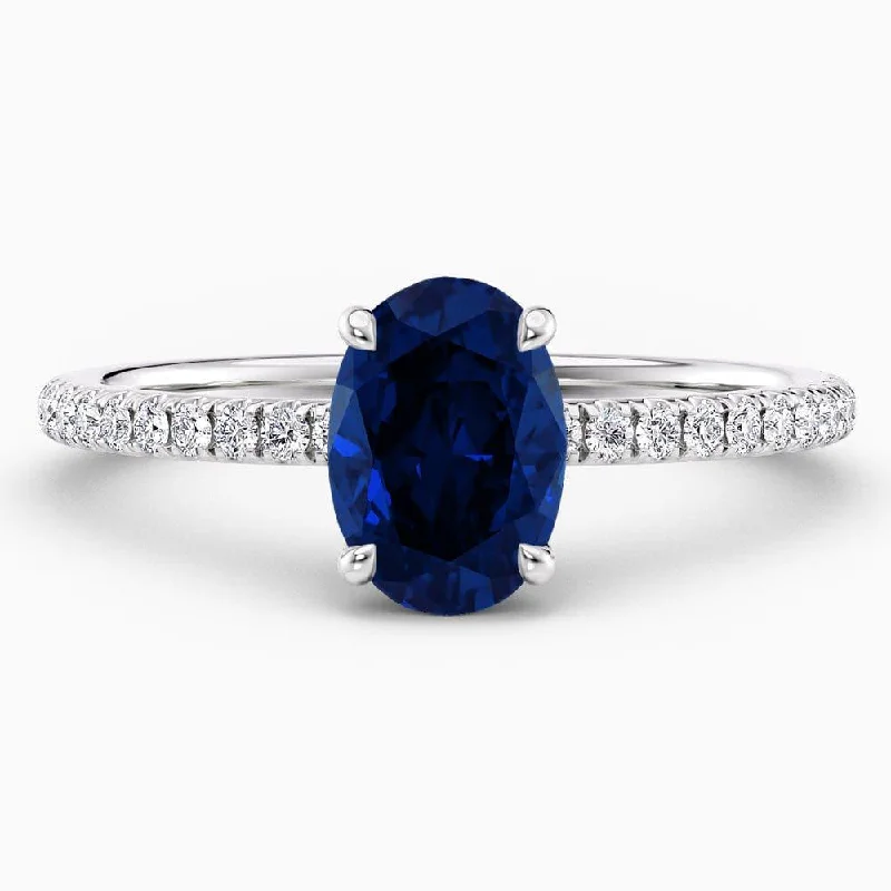 1.80 Carat Oval Shape Hidden Halo Blue Sapphire Engagement Ring