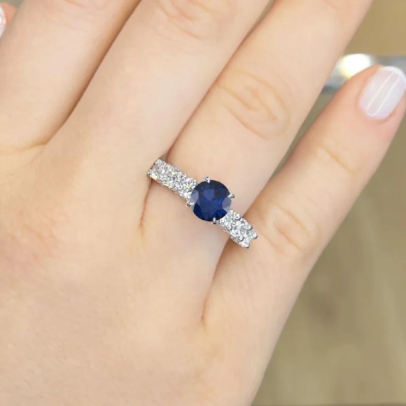 2.70 Carat Round Shape Floating Prong Blue Sapphire Engagement Ring