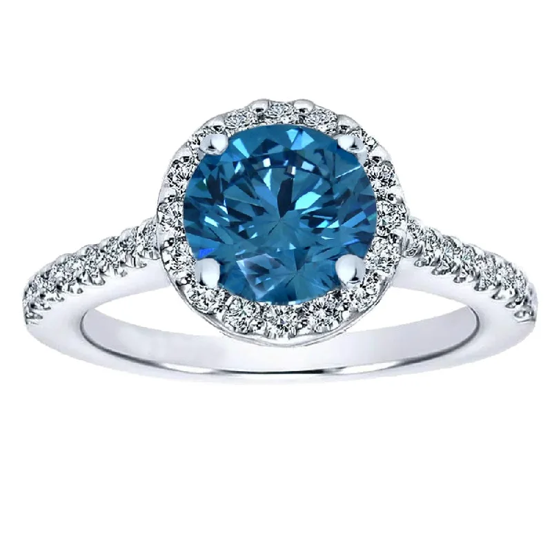 2ctw Lab Grown Blue Diamond Halo Engagement Ring