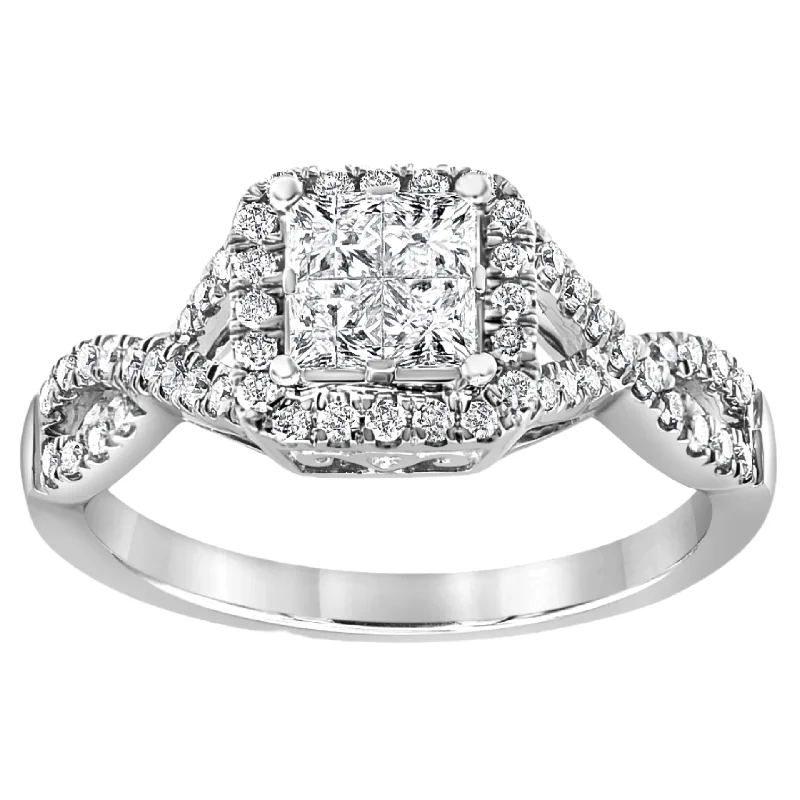 3/4ctw Princessa Diamond Halo Engagement Ring