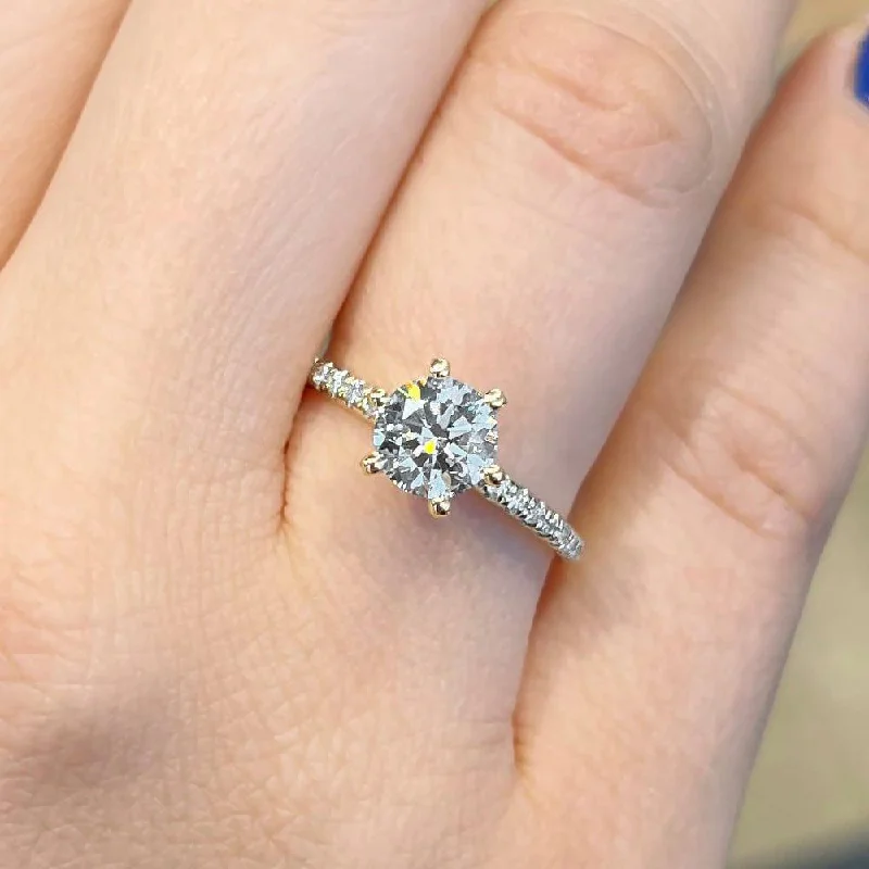 1.40 Carat Round Shape Pave Setting Moissanite Engagement Ring