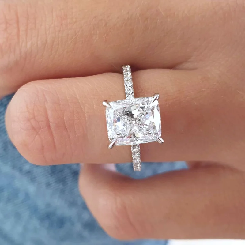 Cushion Cut Hidden Halo Ring