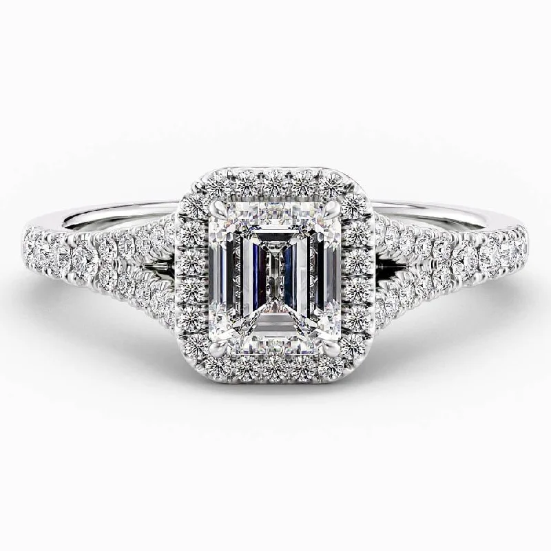 1.40 Carat Emerald Cut Halo Natural Diamond Engagement Ring GIA Certified