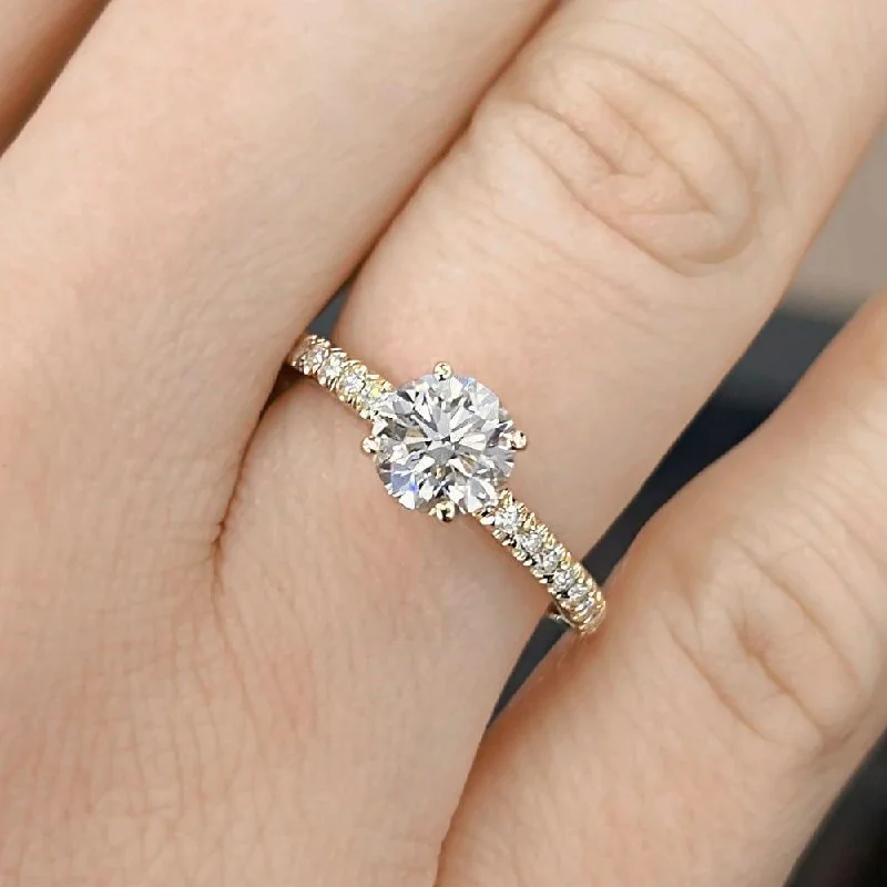 1.30 Carat Round Shape Pave Setting Moissanite Engagement Ring