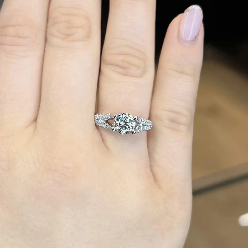 1.30 Carat Round Shape Split Shank Moissanite Engagement Ring