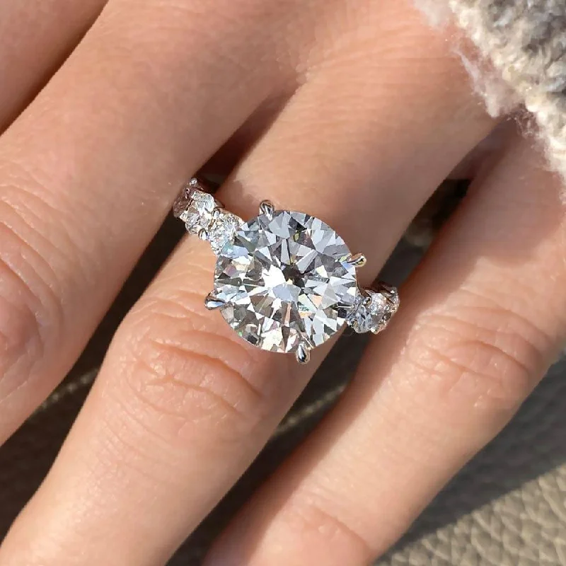 6.75 Carat Round Shape Shared Prong Moissanite Engagement Ring