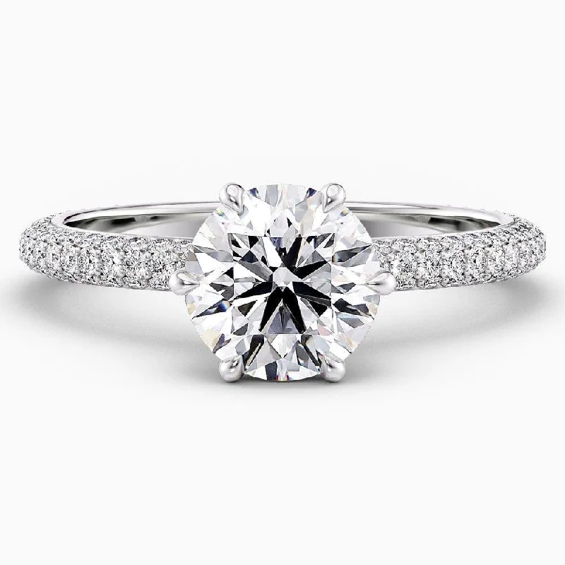 2 Carat Round Shape Pave Setting Moissanite Engagement Ring