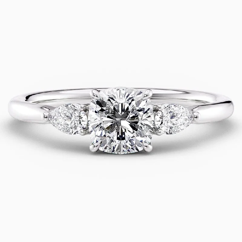 1.50 Carat Cushion Cut Three Stone Natural Diamond Engagement Ring GIA Certified