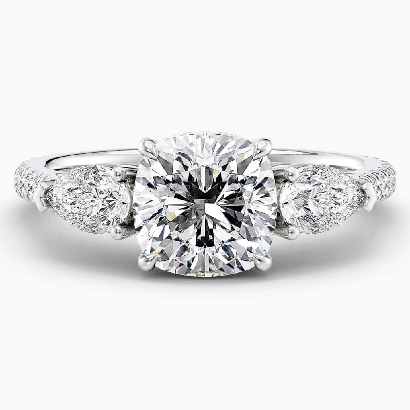 2.50 Carat Cushion Cut Three Stone Natural Diamond Engagement Ring GIA Certified