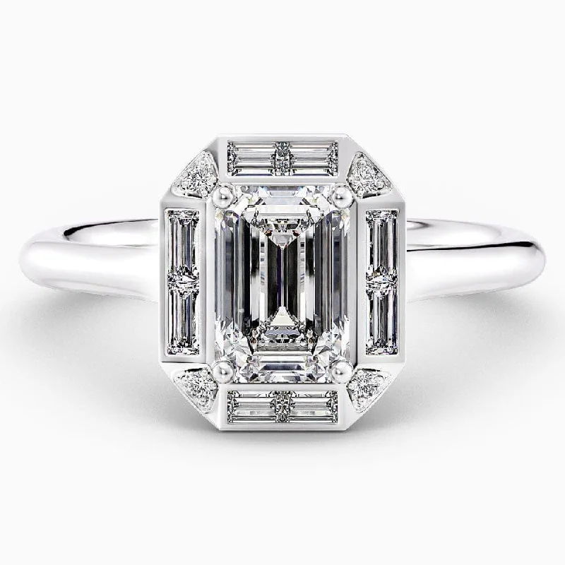 1.70 Carat Emerald Cut Halo Vintage Natural Diamond Engagement Ring GIA Certified