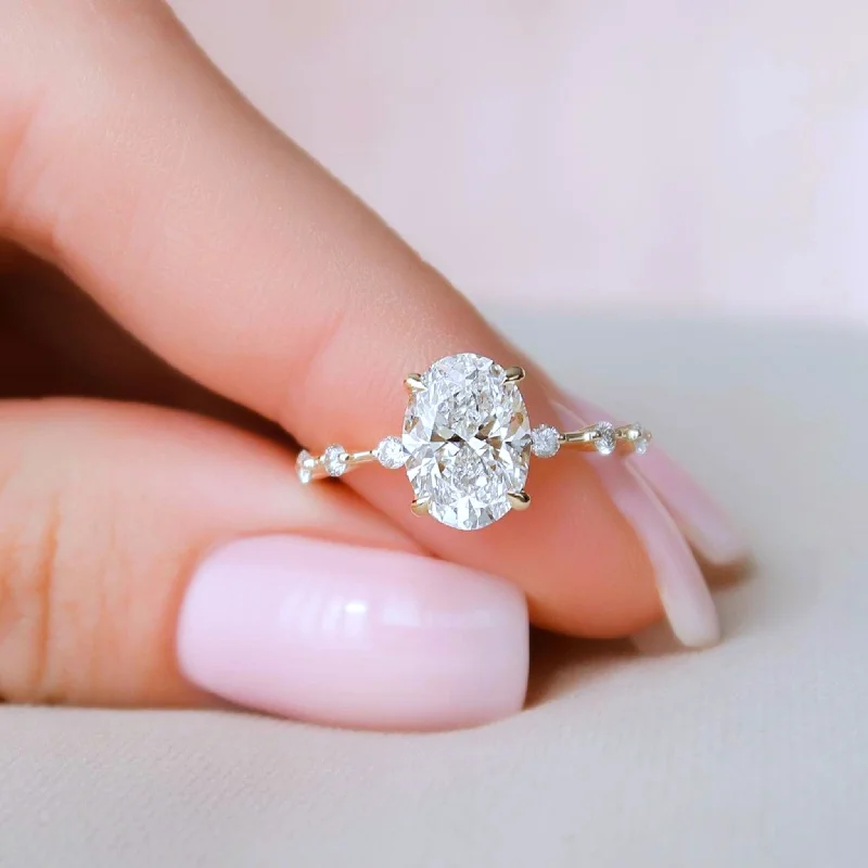 Oval Diamond Engagement Ring Dainty Band