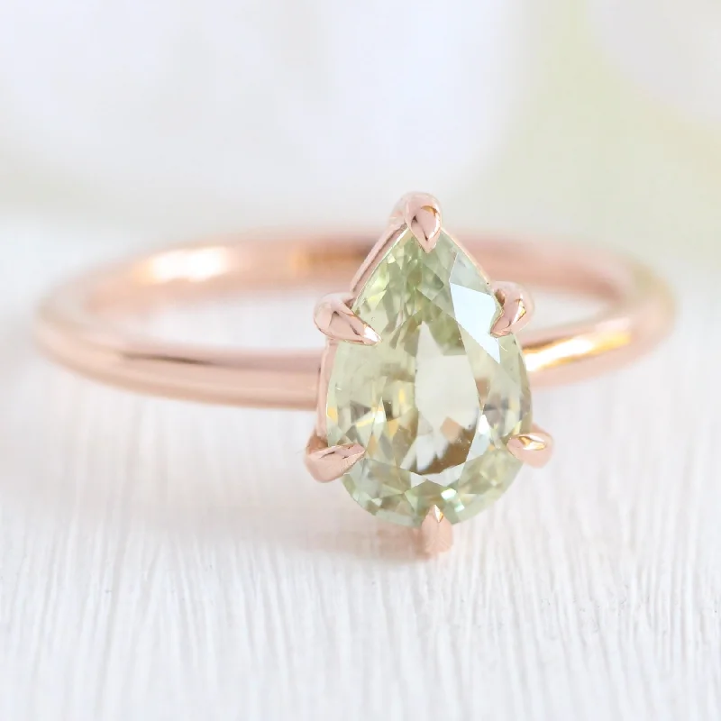 1.90 Ct Pear Sea Foam Green Sapphire Ring in 14k Rose Gold Low Profile Solitaire Ring, Size 6.25