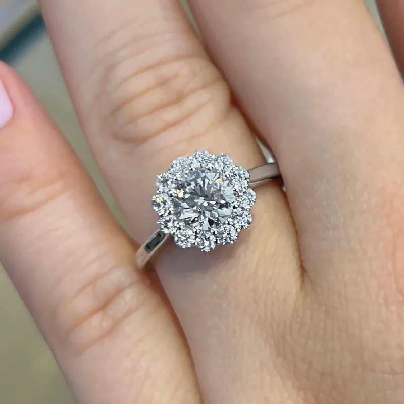 1.60 Carat Round Shape Halo Moissanite Engagement Ring