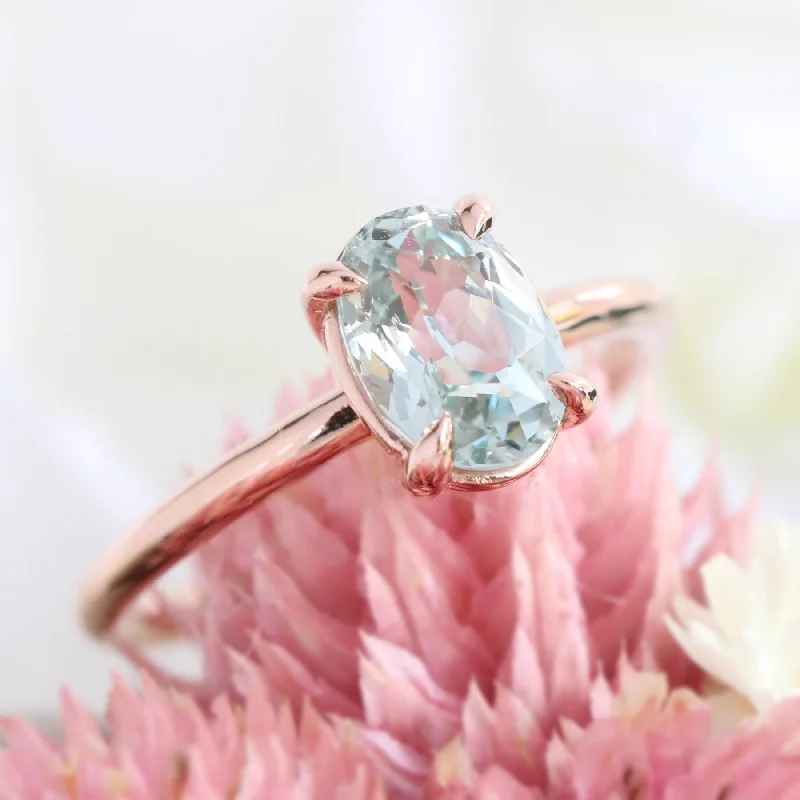 1.89 Ct Sea-Foam Green Sapphire Ring in 14k Rose Gold Low Profile Solitaire Ring, Size 6.25