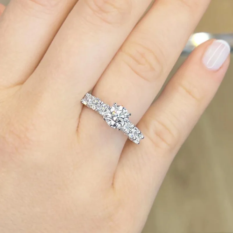 2.50 Carat Round Shape Pave Setting Moissanite Engagement Ring