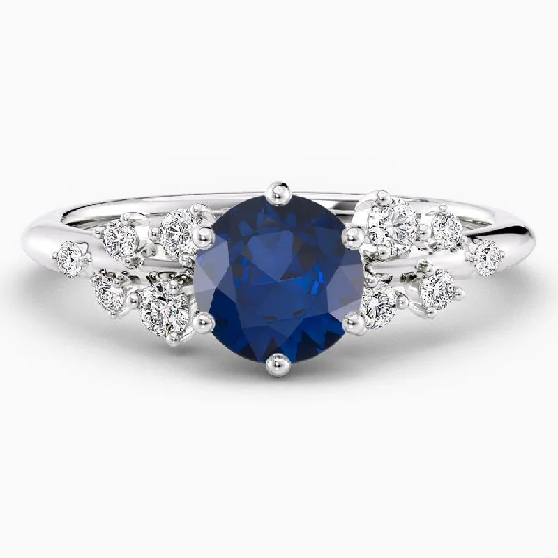 1.40 Carat Round Shape Snowdrift Blue Sapphire Engagement Ring