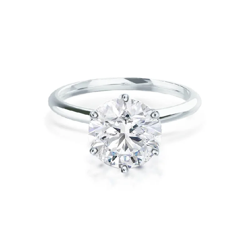 LILLIE - Round Diamond 6 Prong Knife Edge Solitaire 18k White Gold Engagement Ring