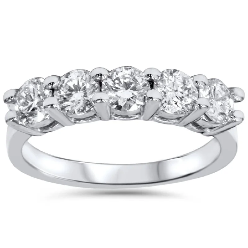 3/4ct Diamond 5-Stone Wedding Anniversary Ring 14K White Gold