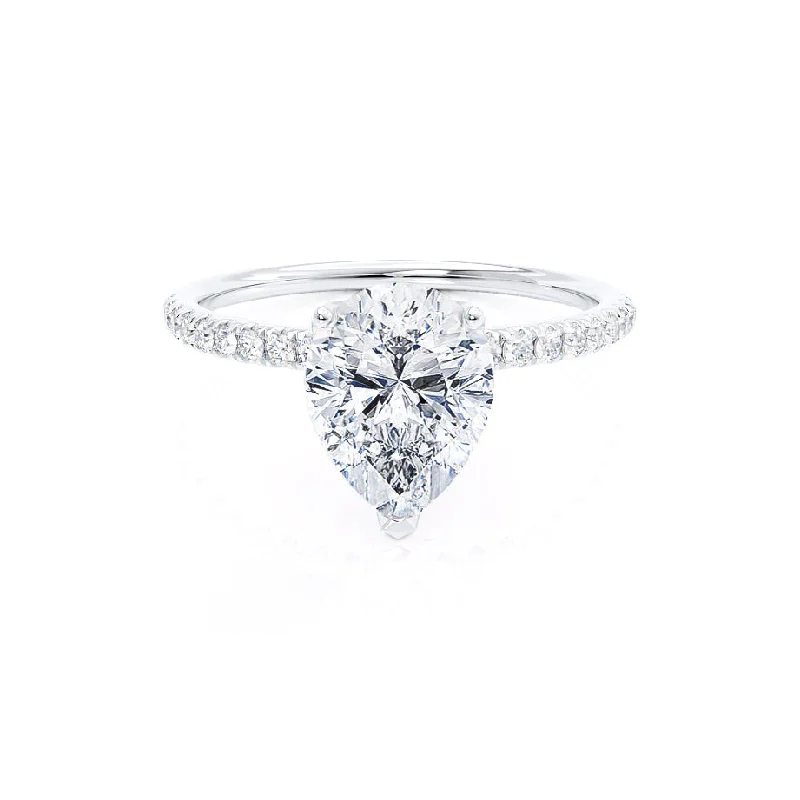 MACY - Pear Diamond Petite Shoulder Set 18k White Gold Engagement Ring