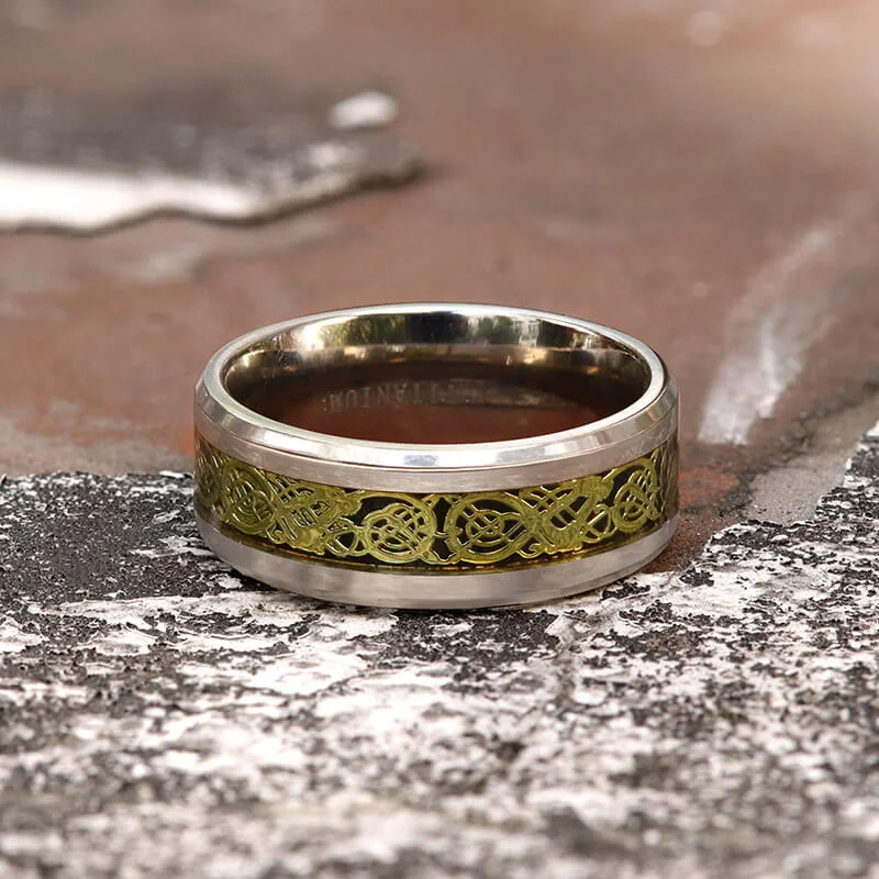 8mm Dragon Pattern Titanium Band Ring