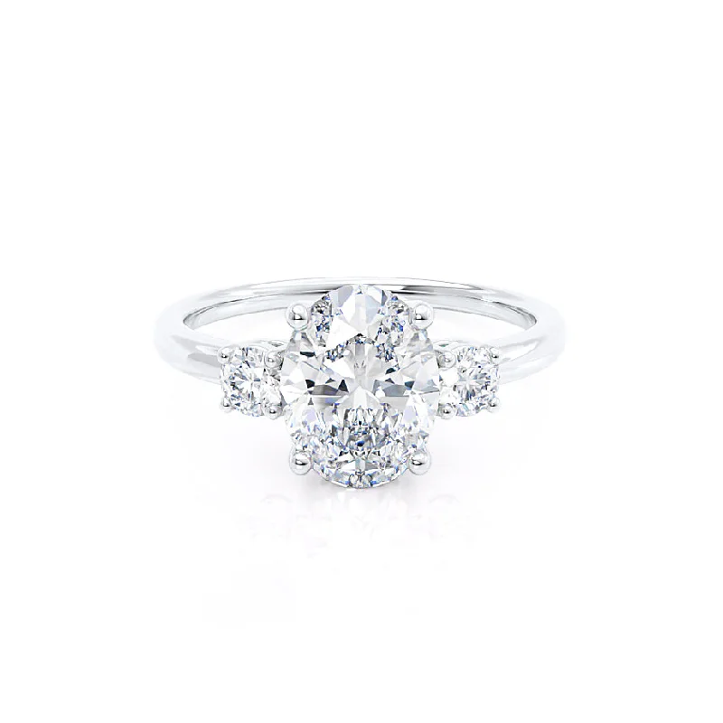 LOUELLA - Diamond Oval Petite Trilogy 18k White Gold Engagement Ring