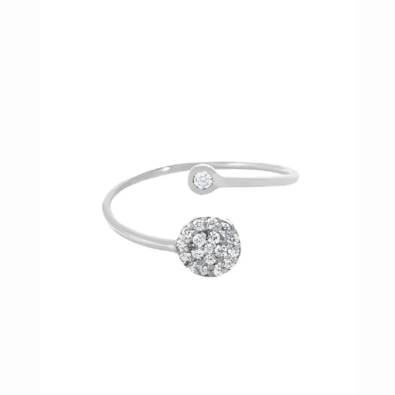 Double Circle Pave 18K White Gold Ring w. Diamonds