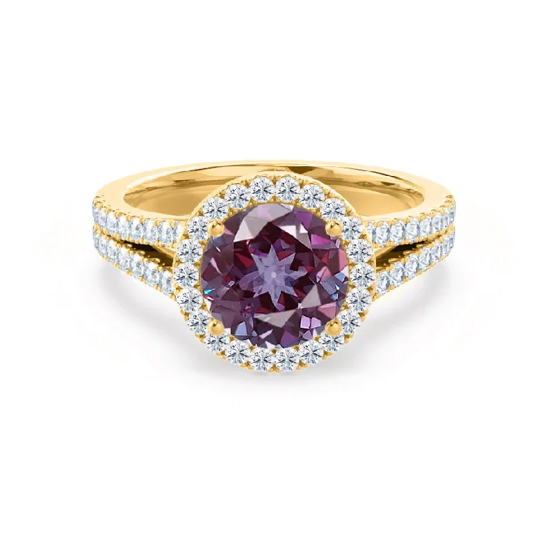 AMELIA - Chatham® Lab Grown Alexandrite & Diamond 18k Yellow Gold Halo Ring