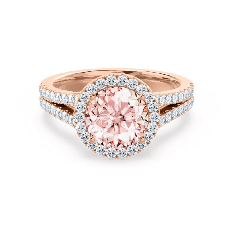 AMELIA - Chatham® Lab Grown Champagne Sapphire & Diamond 18k Rose Gold Halo Ring