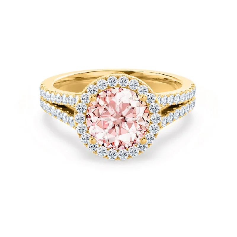 AMELIA - Chatham® Lab Grown Champagne Sapphire & Diamond 18k Yellow Gold Halo Ring