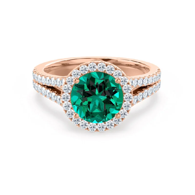 AMELIA - Chatham® Lab Grown Emerald & Diamond 18k Rose Gold Halo Ring