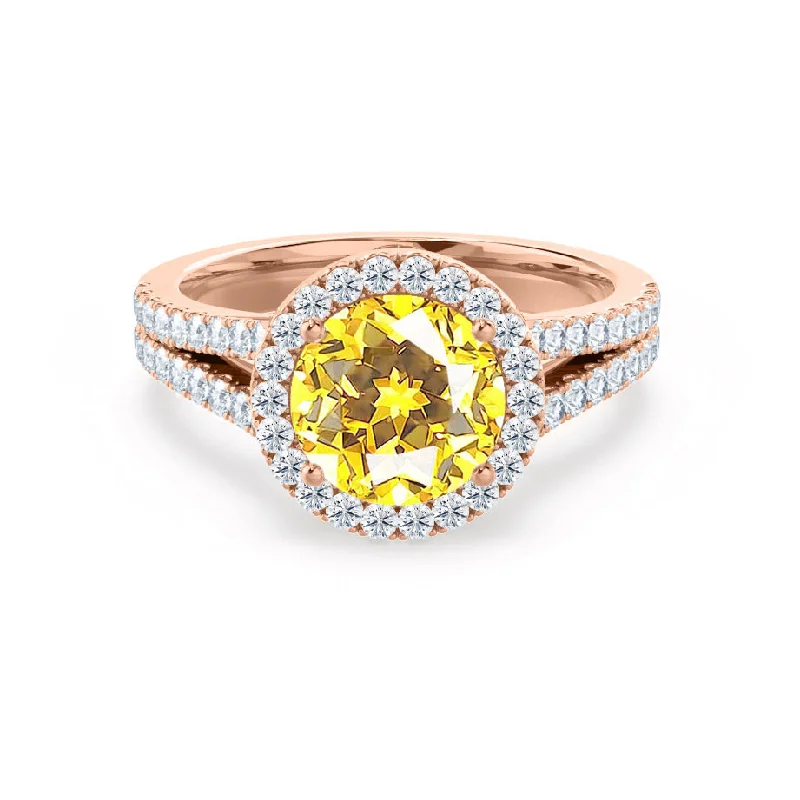 AMELIA - Chatham® Lab Grown Yellow Sapphire & Diamond 18k Rose Gold Halo Ring