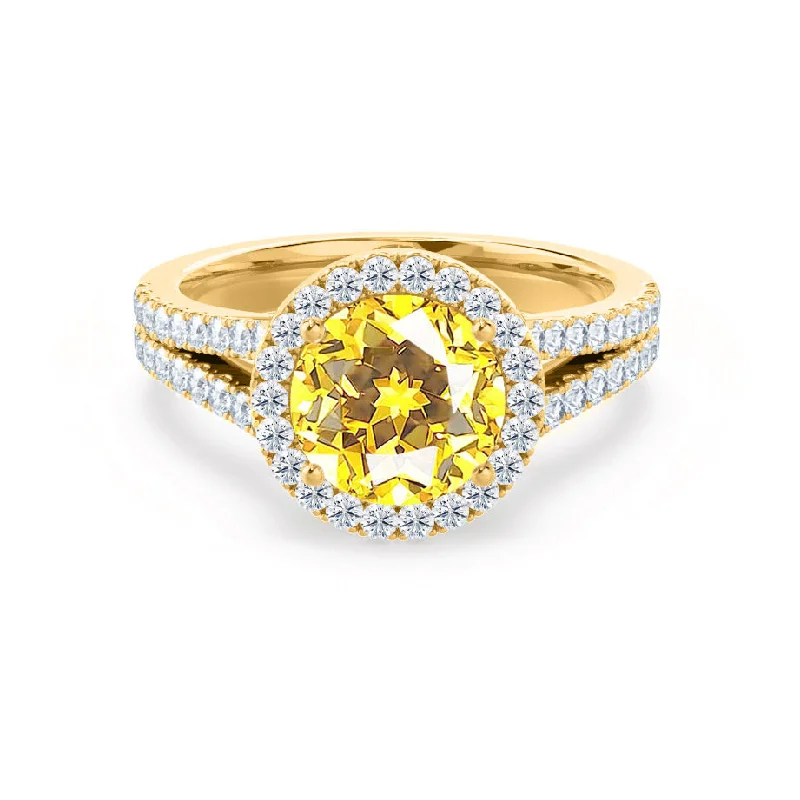 AMELIA - Chatham® Lab Grown Yellow Sapphire & Diamond 18k Yellow Gold Halo Ring