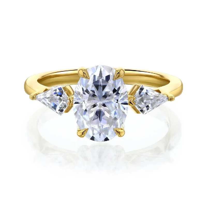 Annello by Kobelli Kendra 14k Yellow Gold 3 Stone Oval & Kite Moissanite Engagement Ring