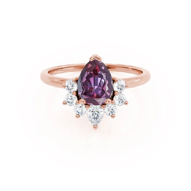 BALLET - Chatham® Pear Alexandrite & Diamond Half Halo Tiara Ring 18k Rose Gold