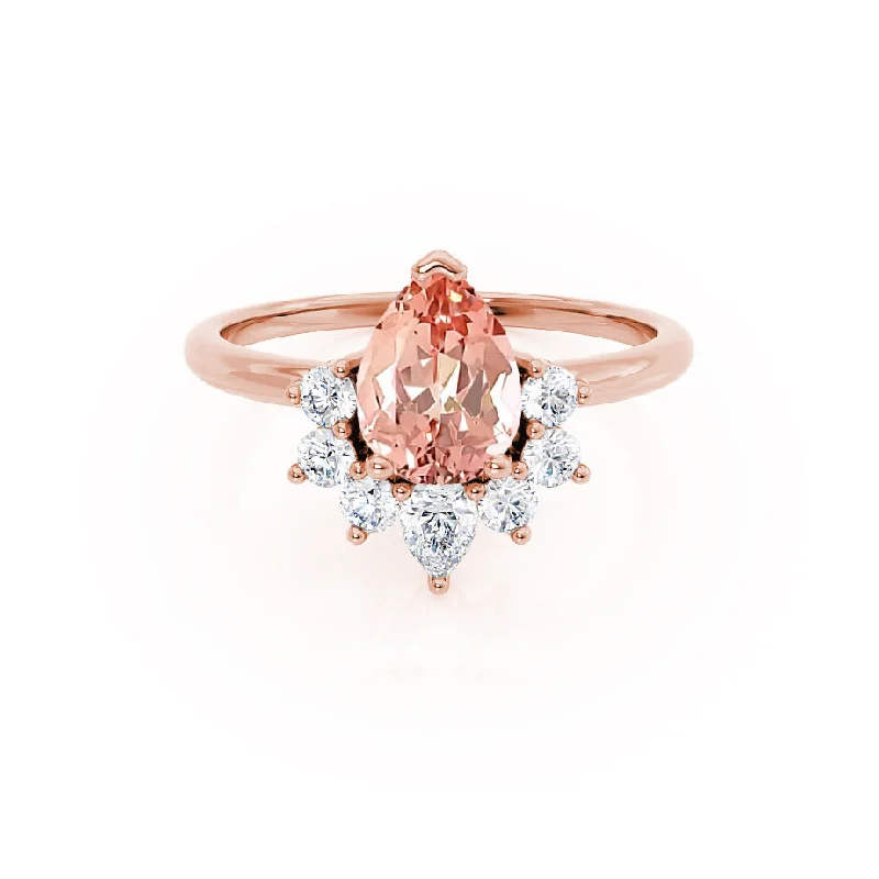 BALLET - Chatham® Pear Champagne Sapphire & Diamond Half Halo Tiara Ring 18k Rose Gold