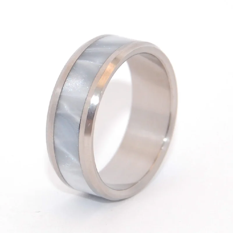 Beveled Astaire | Men's Gray Pearl Marbled Opalescent Resin & Titanium Wedding Ring