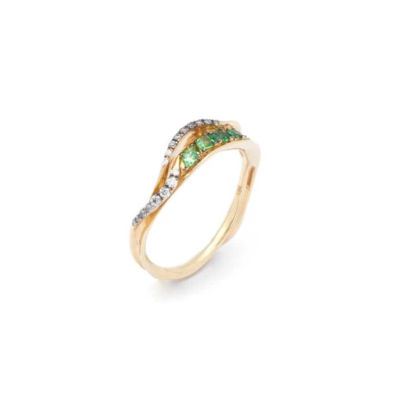 Inhale Stackable 18K Gold Ring w. Tsavorites