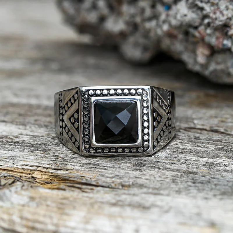 Black Stone Stainless Steel Spot Ring