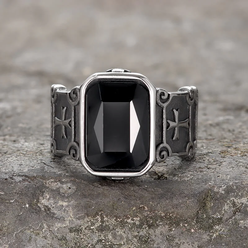 Black Zircon Stainless Steel Cross Ring