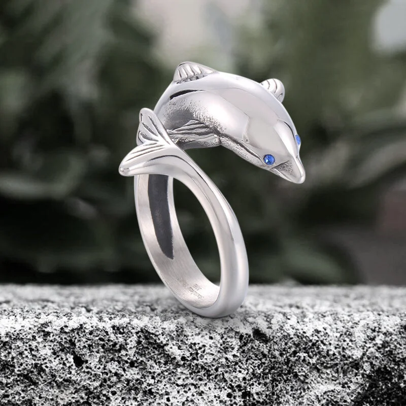 Blue Eyes Dolphin Stainless Steel Animal Ring