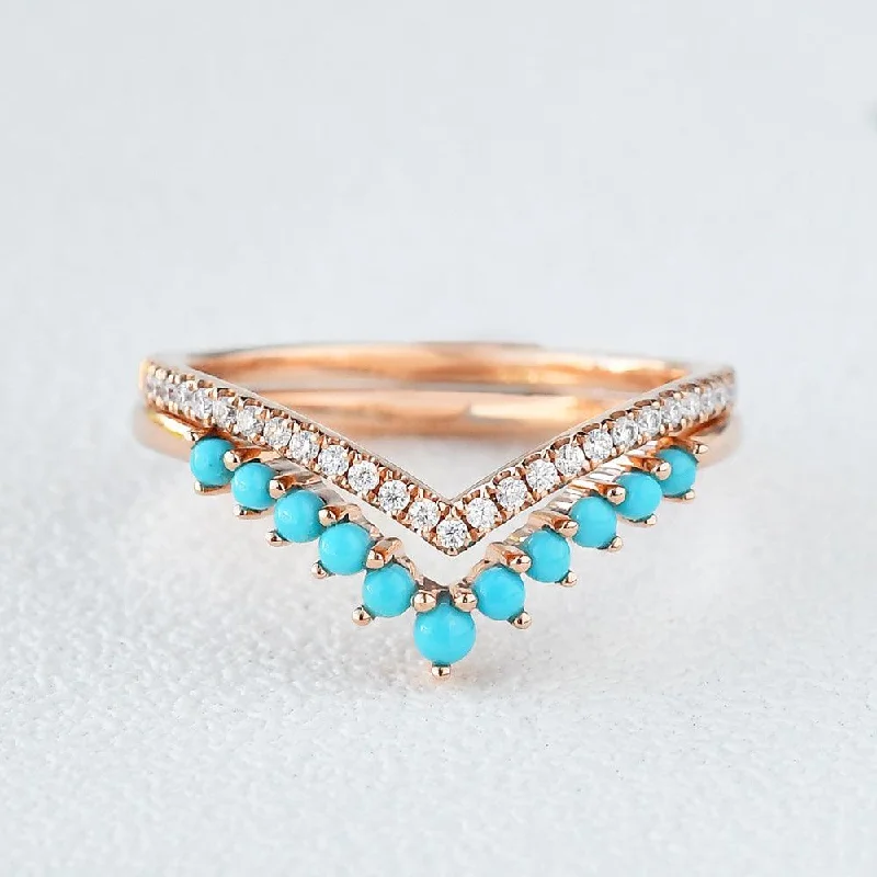 Bohemian Turquoise Chevron Stacking Ring Set 2pcs