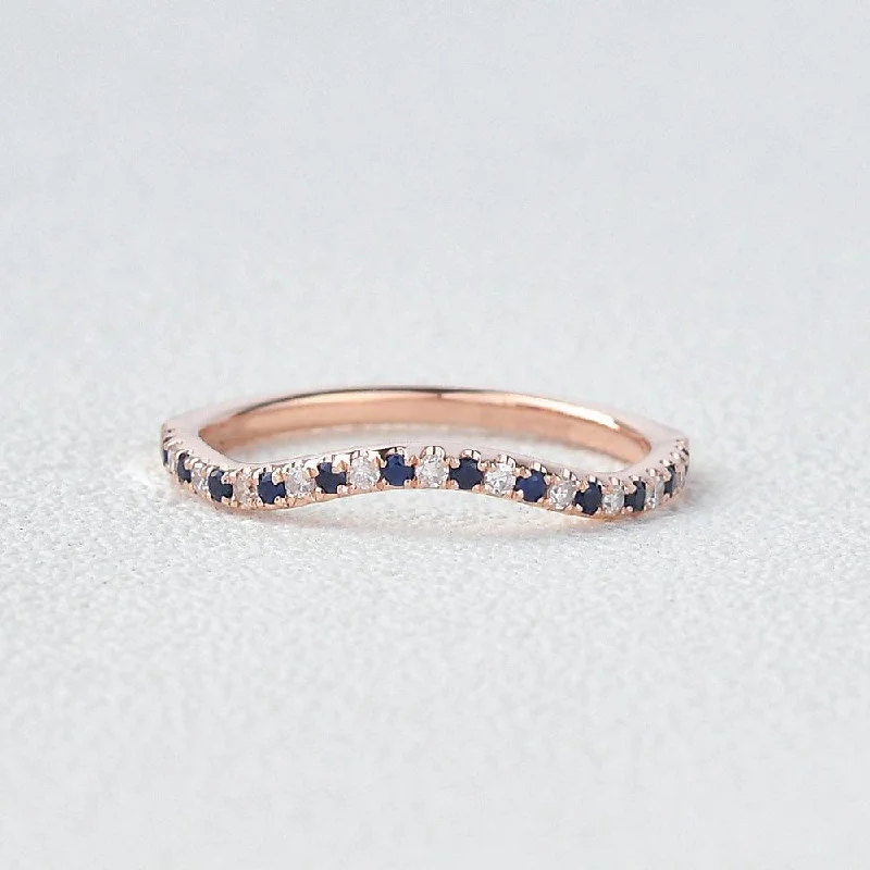 Blue Sapphire & Moissanite Wedding Band