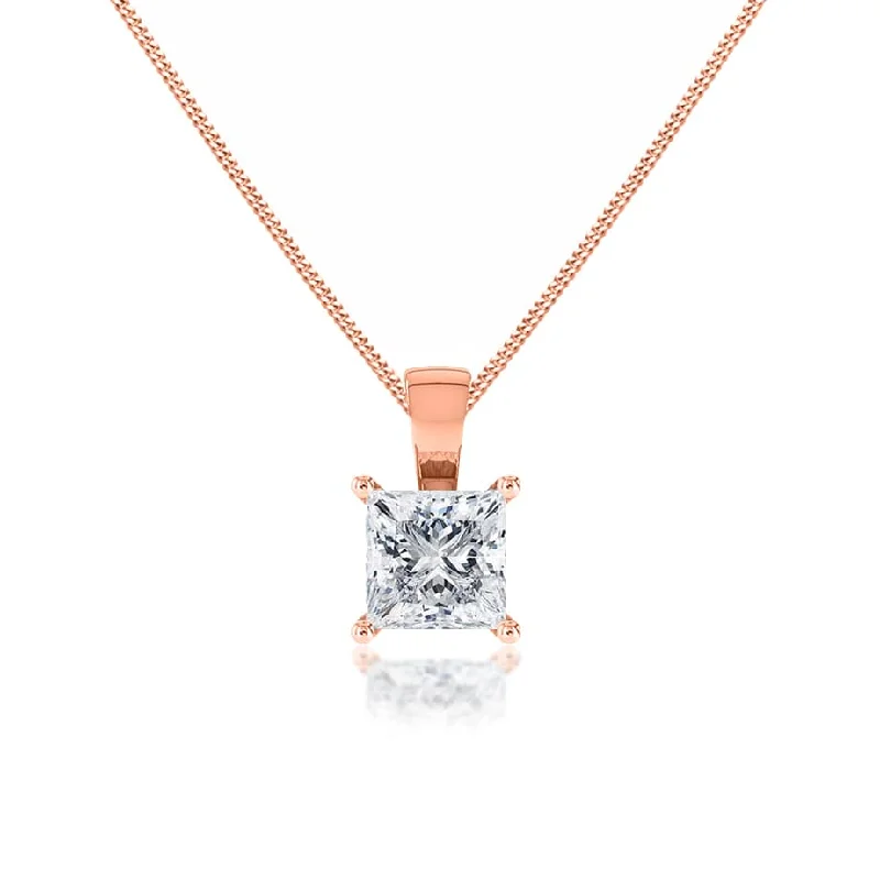 CALISTA - Princess Lab Diamond 4 Claw Drop Pendant 18k Rose Gold