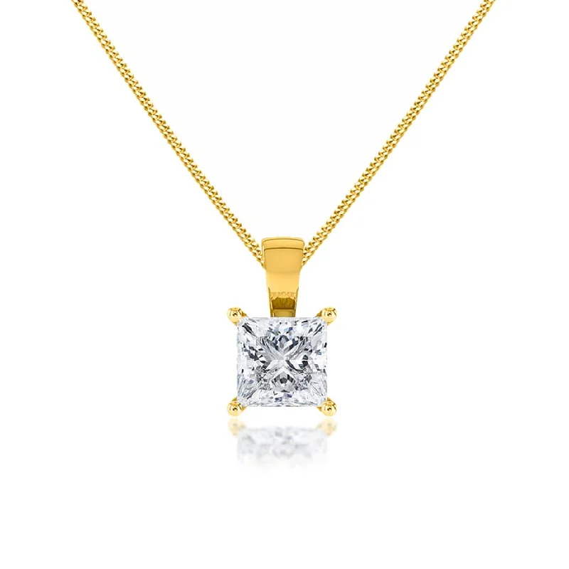 CALISTA - Princess Lab Diamond 4 Claw Drop Pendant 18k Yellow Gold