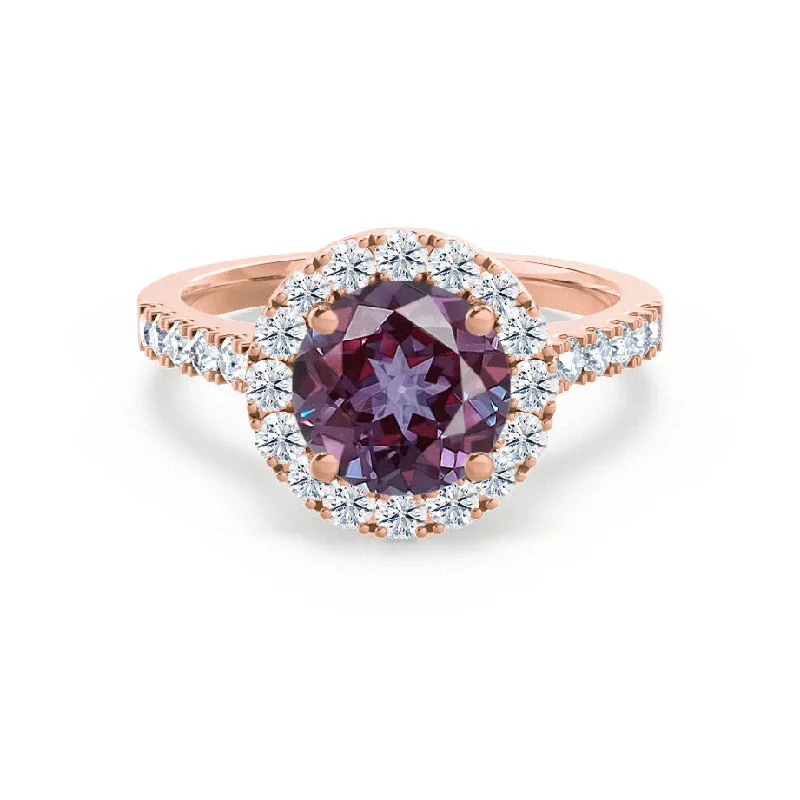 CECILY - Chatham® Lab Grown Alexandrite & Diamond 18k Rose Gold Halo Ring